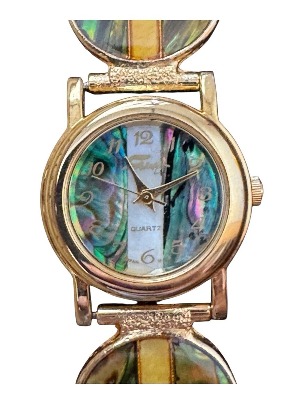 Rhythm Fabrege Swirl 24k Gold Plated Quartz Green Swirl Women’s Watch. 7 3/4"